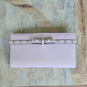 kate spade Ballet Pink Cross-grain Leather Wallet with Studded Bow